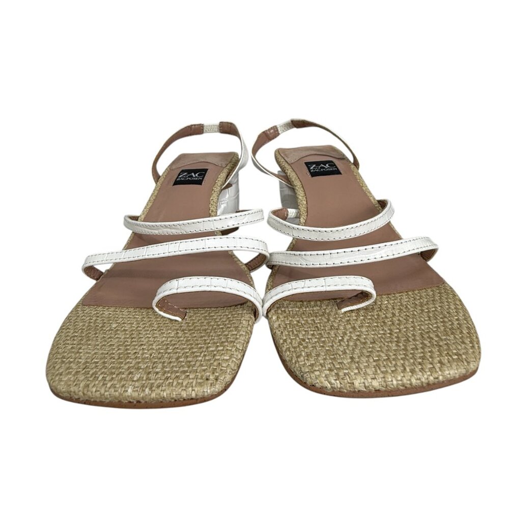 Zac Posen Sammy Leather & woven material women's strappy heeled sandals sz 6.5 - Picture 4 of 9